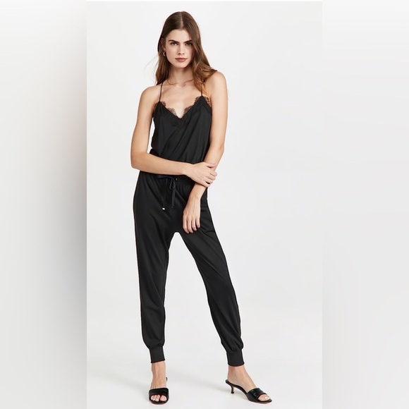 Cami NYC Estella Racerback Black Lace Trim Jumpsuit - Picture 1 of 15
